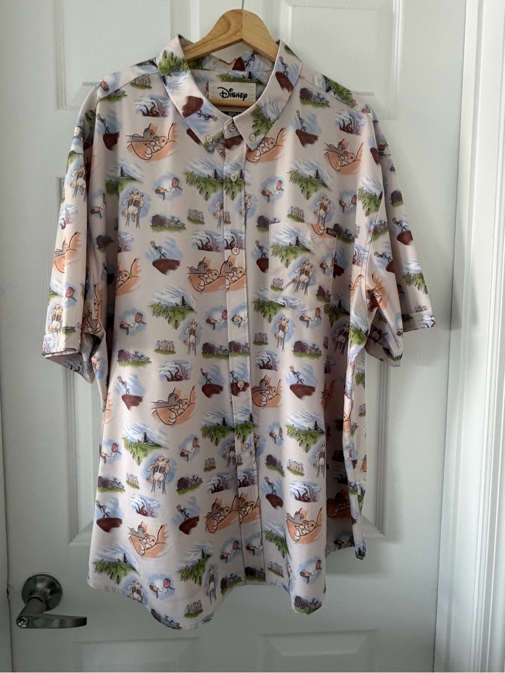 RSVLTS Light Beige Short-Sleeve Button-Down Shirt with Multicolor Cartoon Print